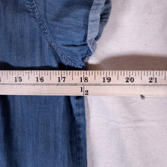 Silver Jeans Shirt Dress Medium Chambray Blue Denim-Like Button Front Drawstring - Picture 4 of 13